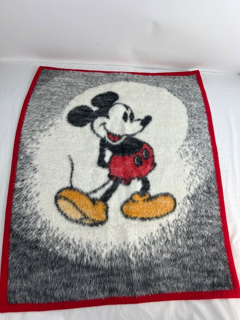 VTG Mickey Mouse Biederlack Throw Blanket Red Gray Double-Sided 27"x33" USA